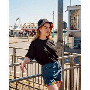 Pride Bunny Navy Rainbow Roll Cuff Shorts sz 46 NWT Pride LGBTQ